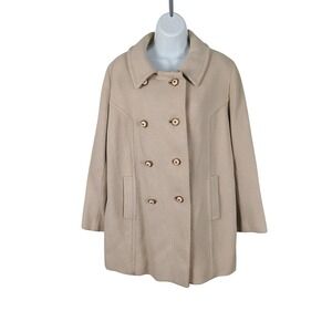 Vtg Pioneer Coat Co Beige Double Breasted Pea Coat Textured Mid Length 22x30.5